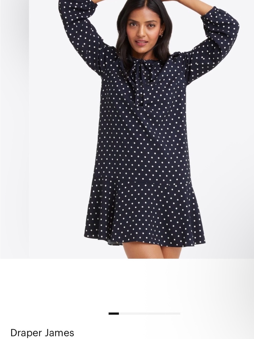 Draper James Rosanne shiftNavy Polka Dot Tie-Neck Dress